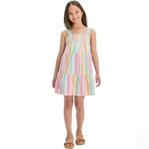 Cat & Jack Girls Multi Striped Cotton Woven Tiered Sleeveless Dress L 10/12